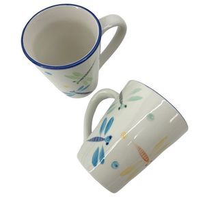 Rare Mayfield Pattern Montgomery Ward Pair of Ceramic Mugs Dragonflies VTG 0844